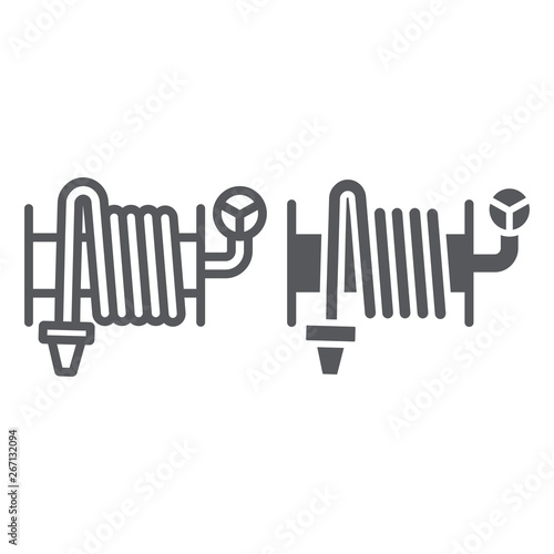 Fire hose line and glyph icon, equipment and water, hose reel sign, vector graphics, a linear pattern on a white background.