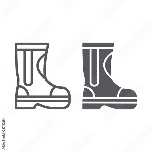 Fire rubber boots line and glyph icon, fireman and clothes, firefighter boots sign, vector graphics, a linear pattern on a white background.