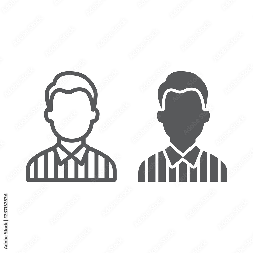 Referee line and glyph icon, sport and soccer, man sign, vector graphics, a linear pattern on a white background. Referee line and glyph icon, sport and soccer, man sign, vector graphics, a linear pattern on a white background.