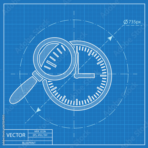 Clock face vector blueprint icon. Time discovery illustration.