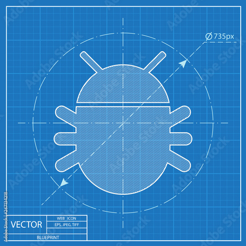 Bug vector blueprint icon. Nature illustration