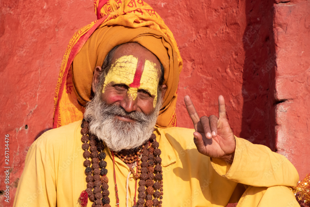 Kathmandu Sadhu men holy person in hinduism with traditional painted