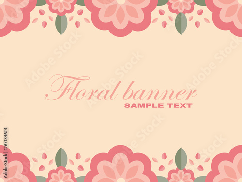 Cute floral banner with a text sample in flat style.