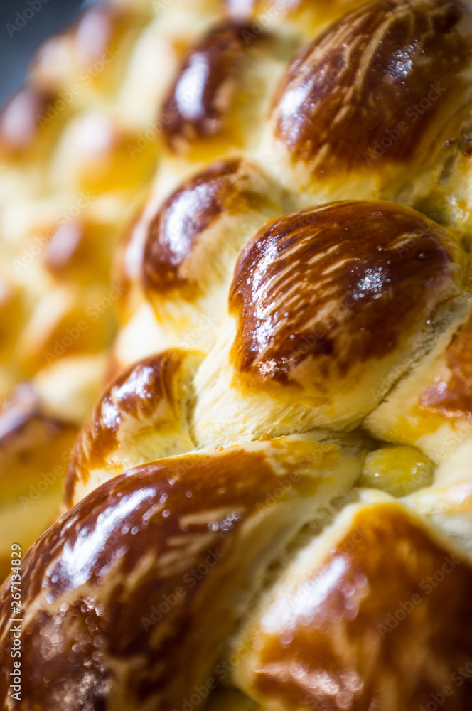 Shiny Brown Fluffy Challah Bread Close-up