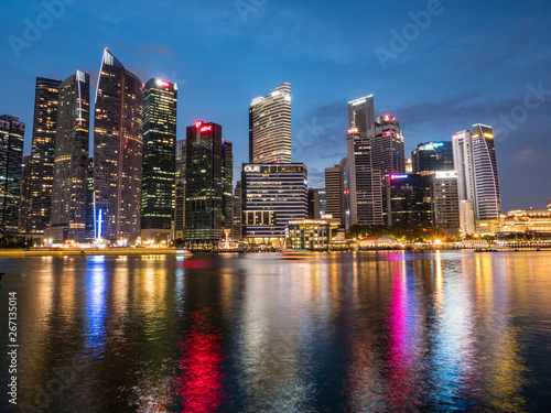 Singapore skyline at night overlooking the river and business district © Sven