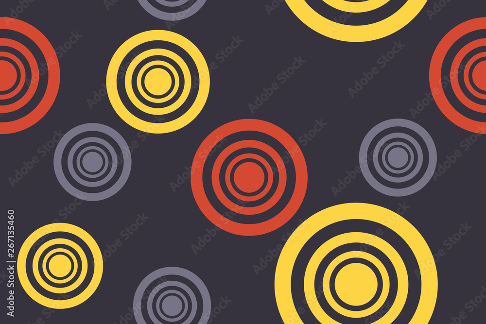 Seamless, abstract background pattern made with circle strokes in yellow, orange and grey colors. Modern, vibrant vector art. Seamless, abstract background pattern made with circle strokes in yellow, orange and grey colors. Modern, vibrant vector art.