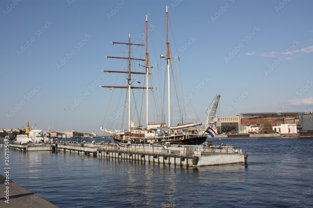 view of the sailboat, port and pier St. Petersburg  