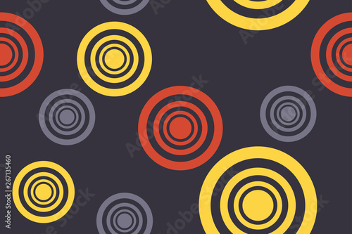 Seamless, abstract background pattern made with circle strokes in yellow, orange and grey colors. Modern, vibrant vector art.