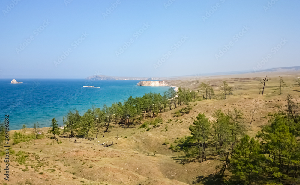Obraz premium The shore of Lake Baikal. Summer landscape. Summer. Russia.