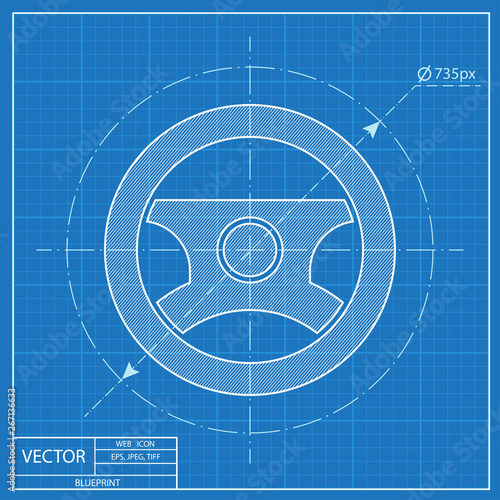 Car steering wheel symbol vector hmi dashboard blueprint icon