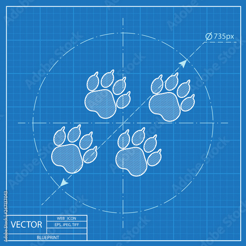 Animal paw traces vector blueprint icon