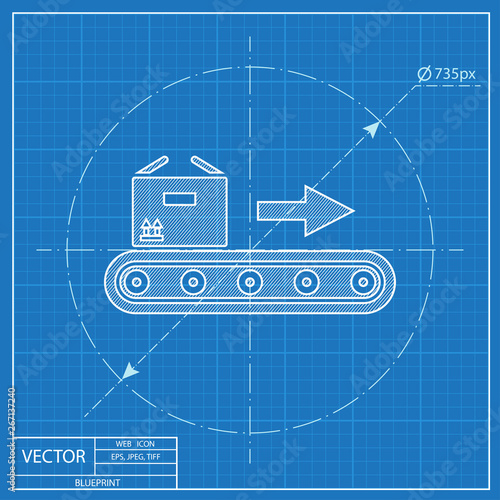 Conveyor belt with box vector blueprint icon