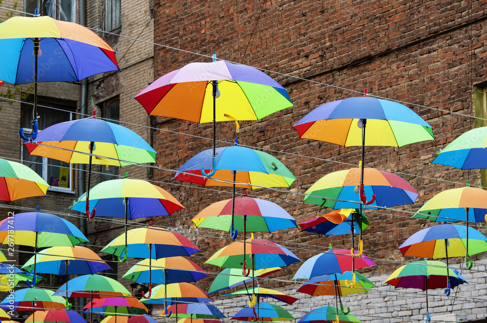 Umbrellas decorating the street.