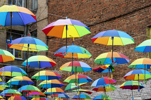 Umbrellas decorating the street.