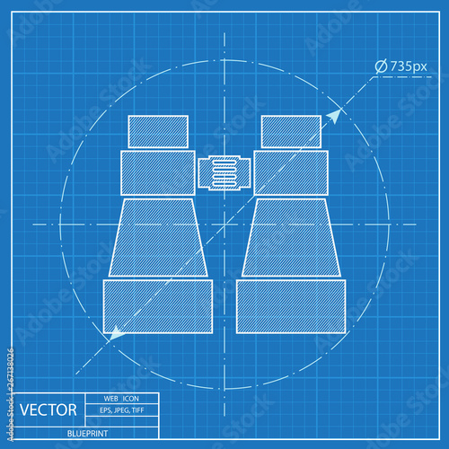 Tourist binocular illustration. Adventures vector blueprint icon