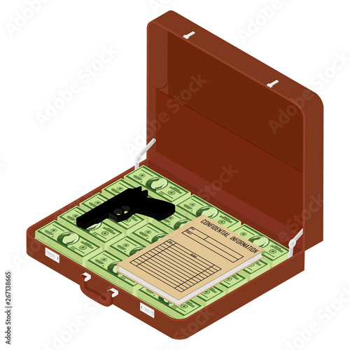 Brown briefcase with million dollars, top secret documents and gun