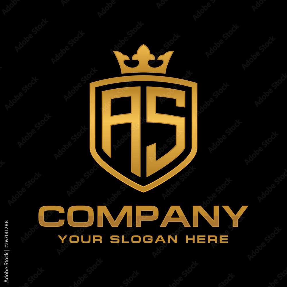 AS  initial with shield and crown, Luxury logo design vector 