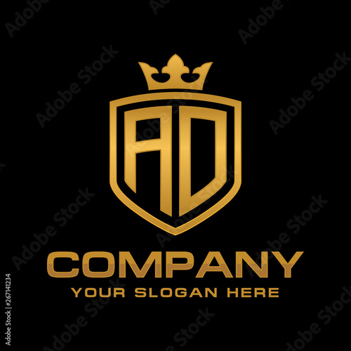 AD  initial with shield and crown  Luxury logo design vector 