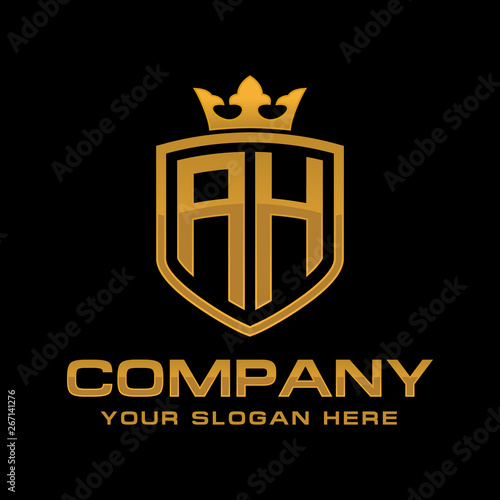 AH  initial with shield and crown  Luxury logo design vector 