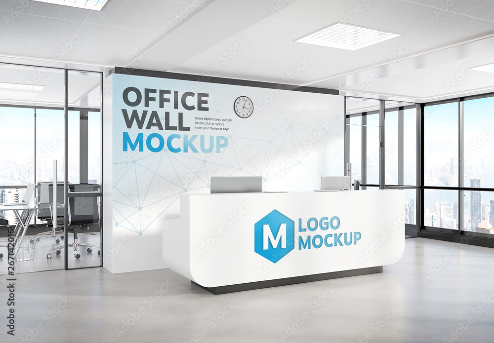 Reception Desk in Modern Office Mockup Stock Template Adobe Stock