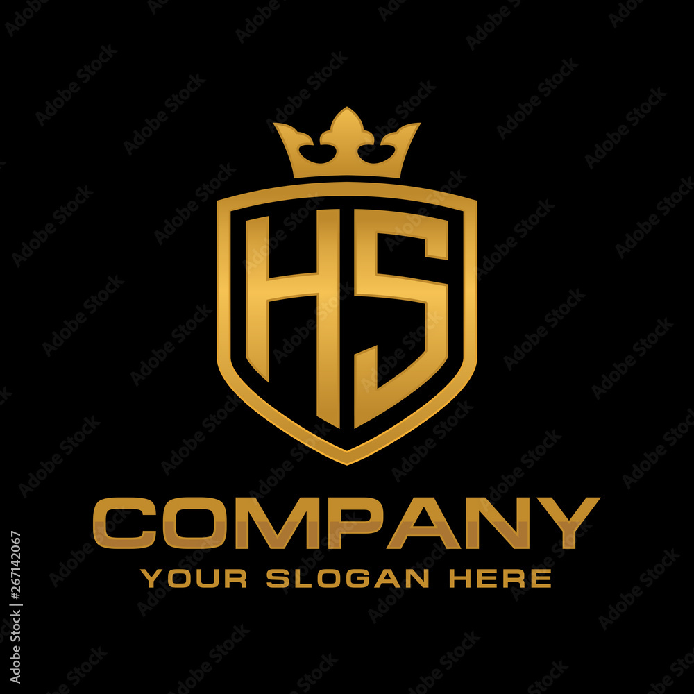 HS initial with shield and crown, Luxury logo design vector HS initial with shield and crown, Luxury logo design vector