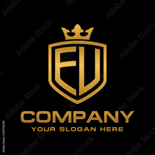 EU  initial with shield and crown  Luxury logo design vector 
