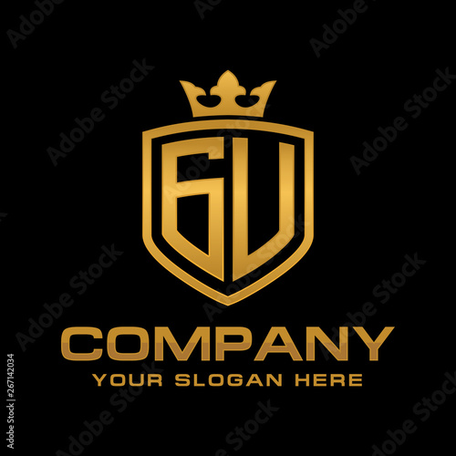GU  initial with shield and crown  Luxury logo design vector 