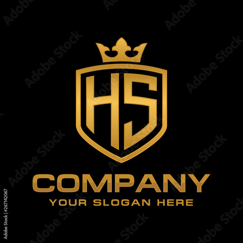 HS initial with shield and crown, Luxury logo design vector 
