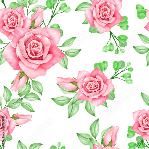 BEAUTIFUL WATERCOLOR FLORAL ROSE PATTERN FLOWER © Terza Creative