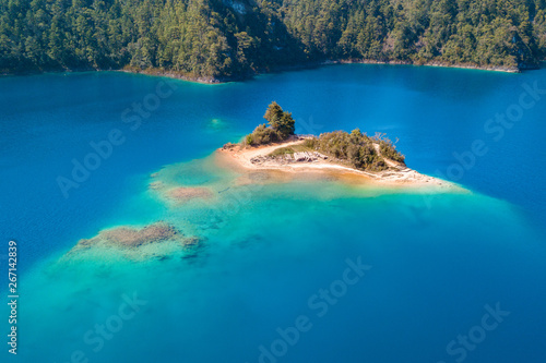 Aerial view of the amazing Montebello turquoise lakes in Chiapas, Mexico photo