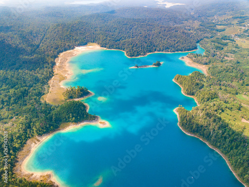 Aerial view of the amazing Montebello turquoise lakes in Chiapas, Mexico photo
