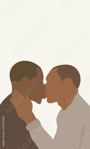 Black gay couple kissing. Freedom of love. Romantic relationship poster template. Lgbt community.