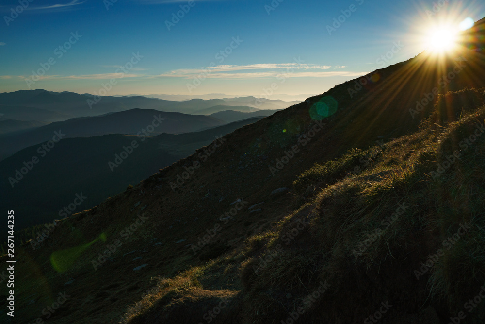 Sun above Ukrainian Carpathian Mountains, Chornohora, Carpathians