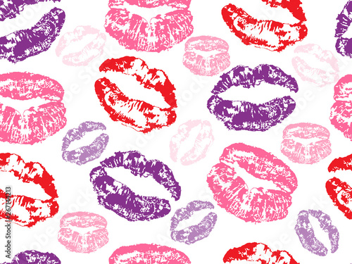 Seamless pattern of print of lips kissing. Colorful vector illustration