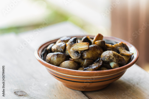 Sliced fried mushrooms