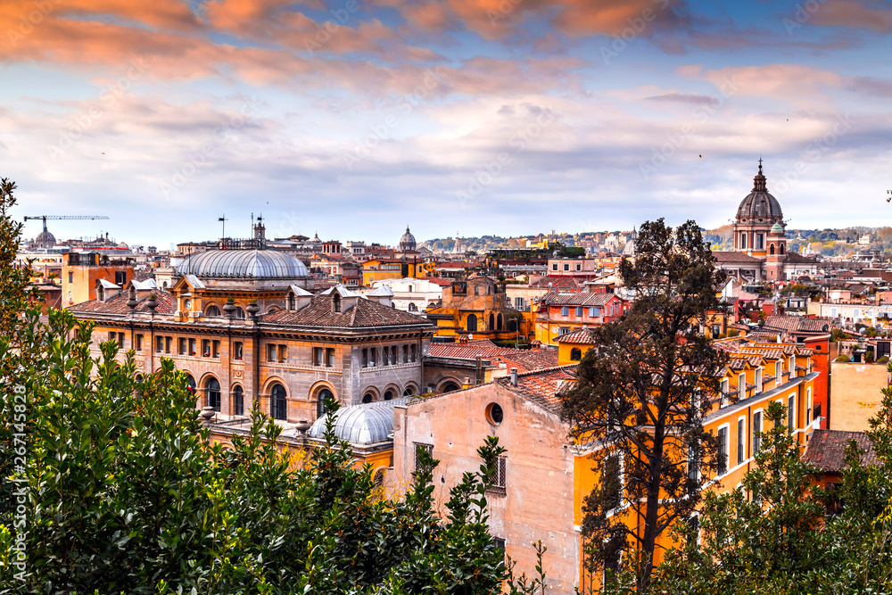Aerial cityscape of Rome from Pinco Terrace