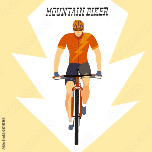 Fast racing mountain cyclist