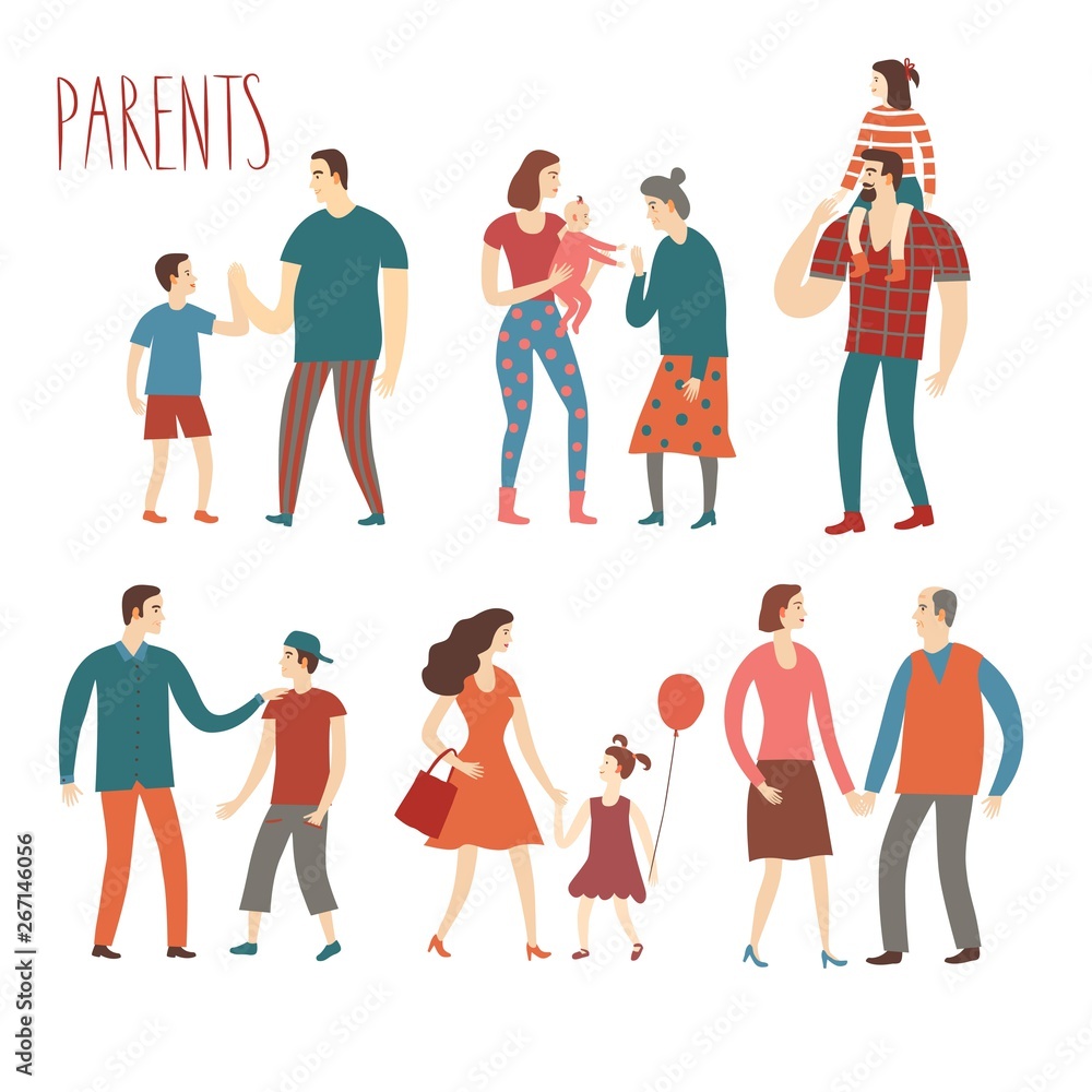Set of cartoon parents and children Set of cartoon parents and children