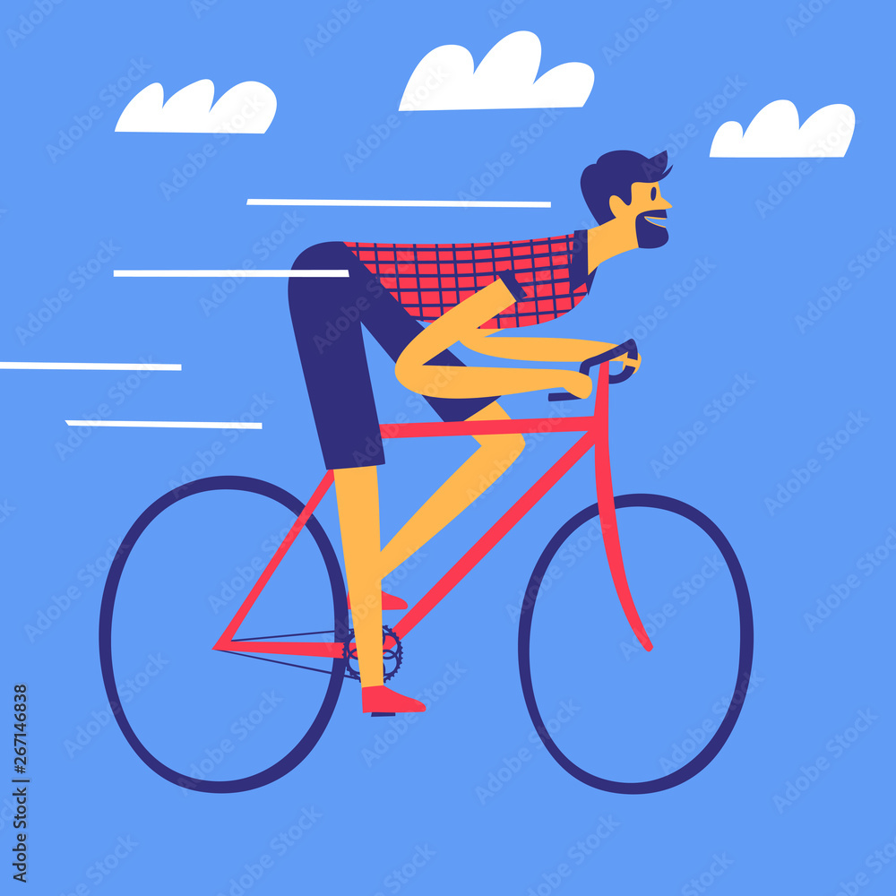Cartoon hipster riding a bicycle.
