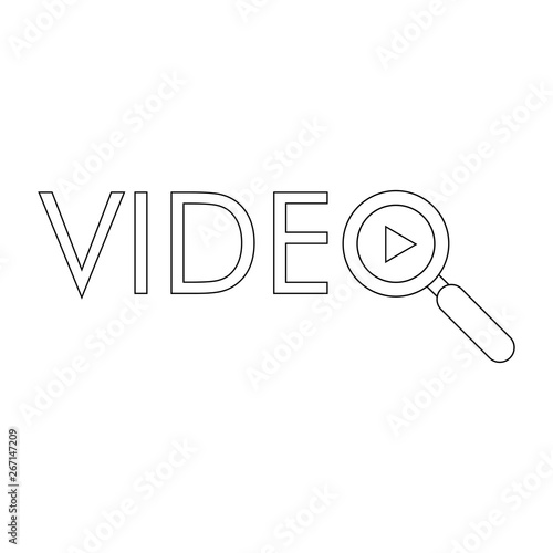 Logotipo lineal texto VIDEO con lupa y triángulo en color negro