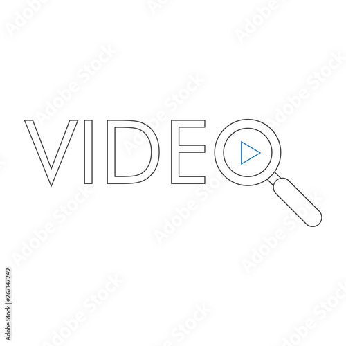 Logotipo lineal texto VIDEO con lupa y triángulo en gris y azul