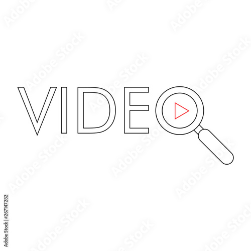 Logotipo lineal texto VIDEO con lupa y triángulo en negro y rojo