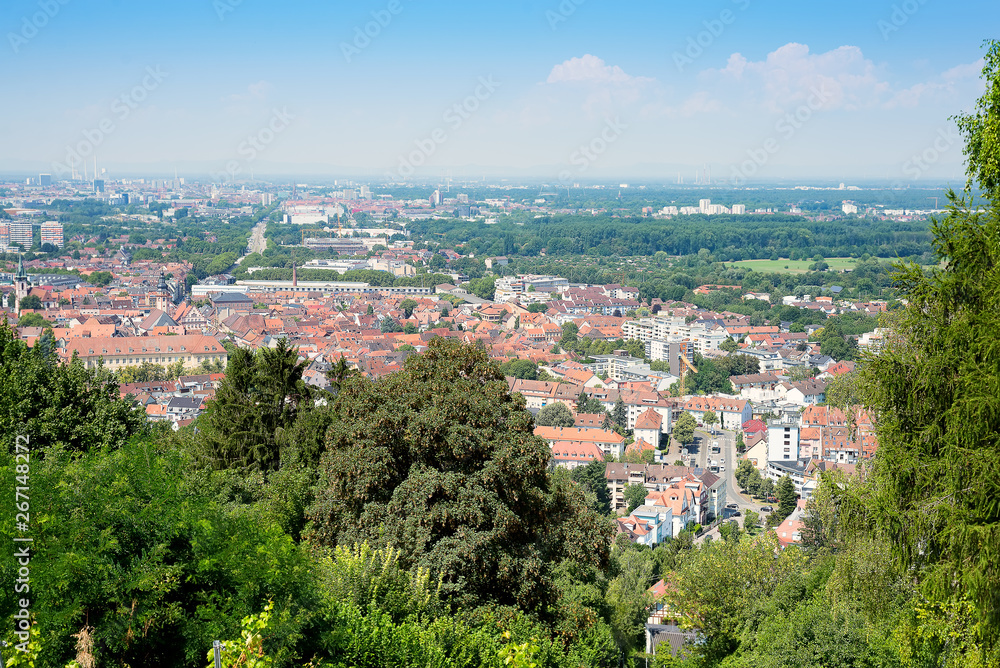 Magnificent view on Karlsruhe from top of Turmberg, Germany