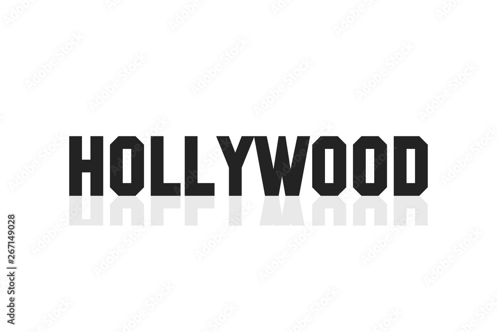 Hollywood lettering banner. Black letters isolated on white backgrund. Tourism in California.