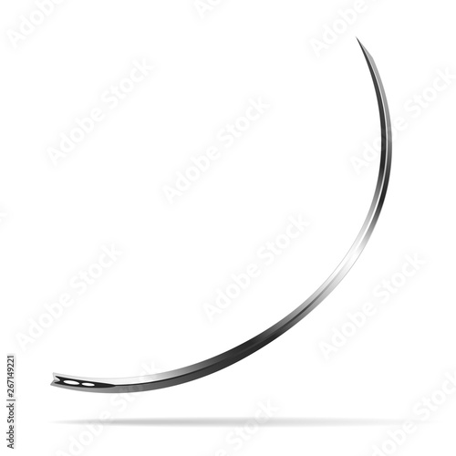 Surgical cutting needle with a trihedral cross-sectional shape with degree of curvature of 3 8 circumference, double type of eyelet. Used for stitching the dense tissues and skin. Vector