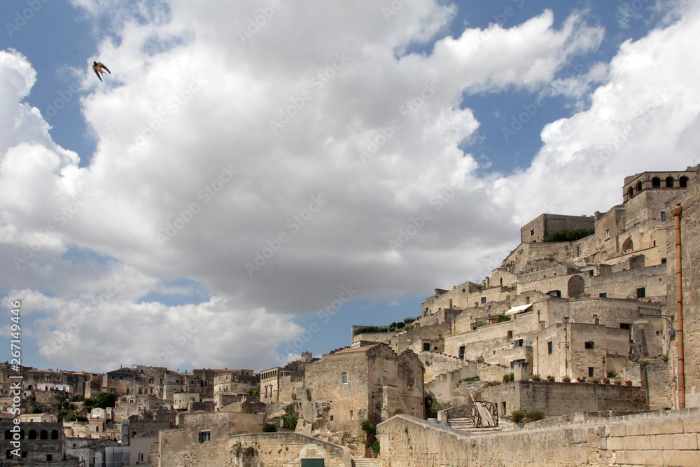 Matera, Italy - 07/16/2017: The historic center of the city of Matera, which is included in the UNESCO World Heritage List.