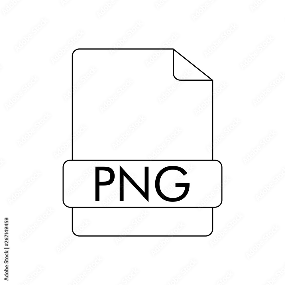 Icono plano lineal extensión PNG en documento en color negro Icono plano lineal extensión PNG en documento en color negro