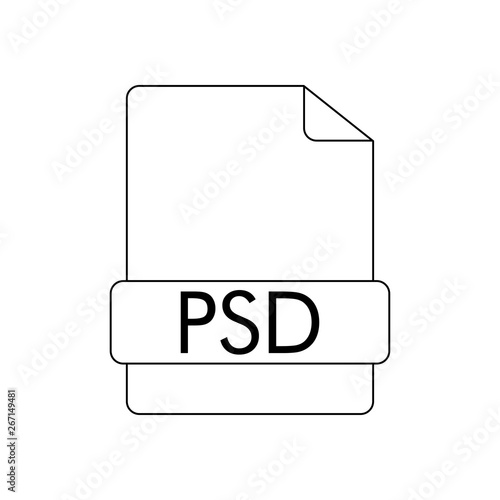 Icono plano lineal extensión PSD en documento en color negro