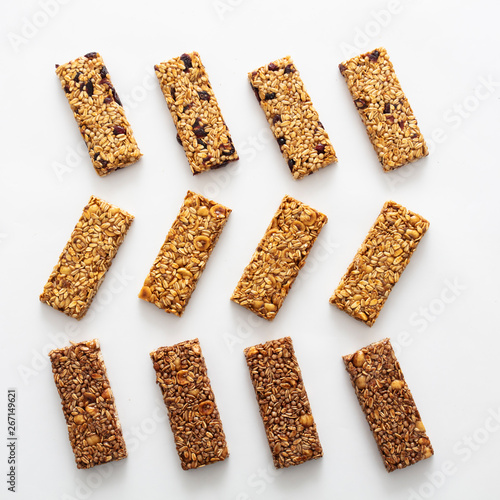 granola bars on the white background top view 