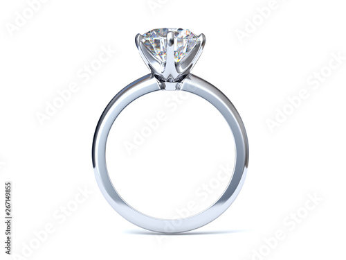 Obraz na plátně Close-up diamond engagement ring isolated on white background